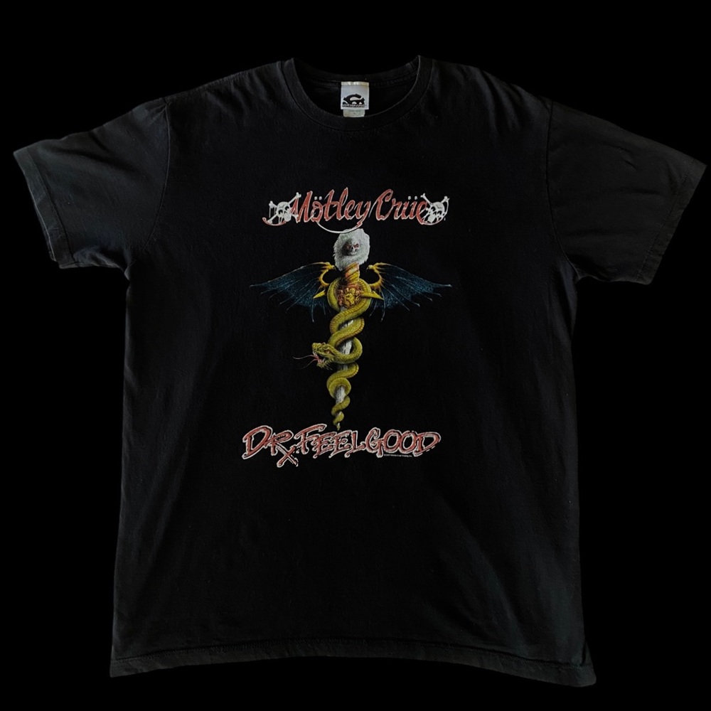 Y2K 2007 Vintage Vinyl Motley Crue Dr Feelgood Rock Band T Shirt Black Size XL